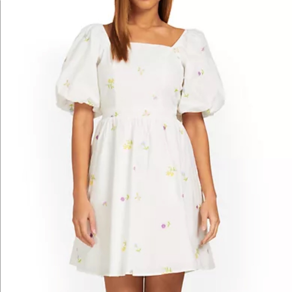 English Factory Embroidered Puff-Sleeve Mini Dress